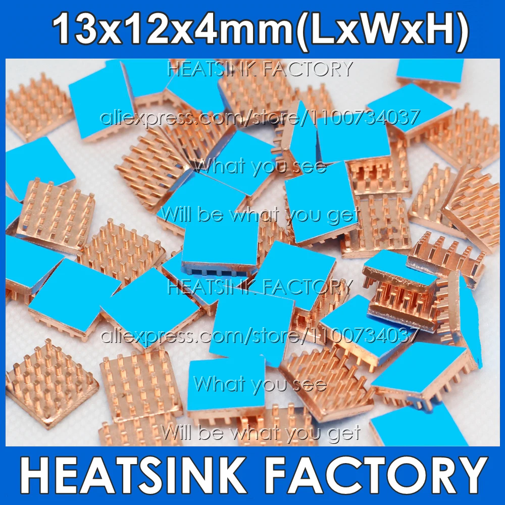 Опционально 20-100 шт./лот 13x12x4 мм контактные плавники медный радиатор с термолентой