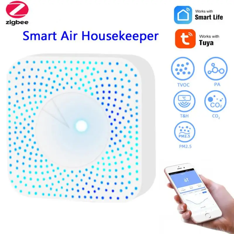 

Умный детектор качества воздушной коробки Tuya Wi-Fi, датчик CO2, датчик температуры и влажности, датчик VOC PM2.5 koolдвуокиси, автоматический детекто...