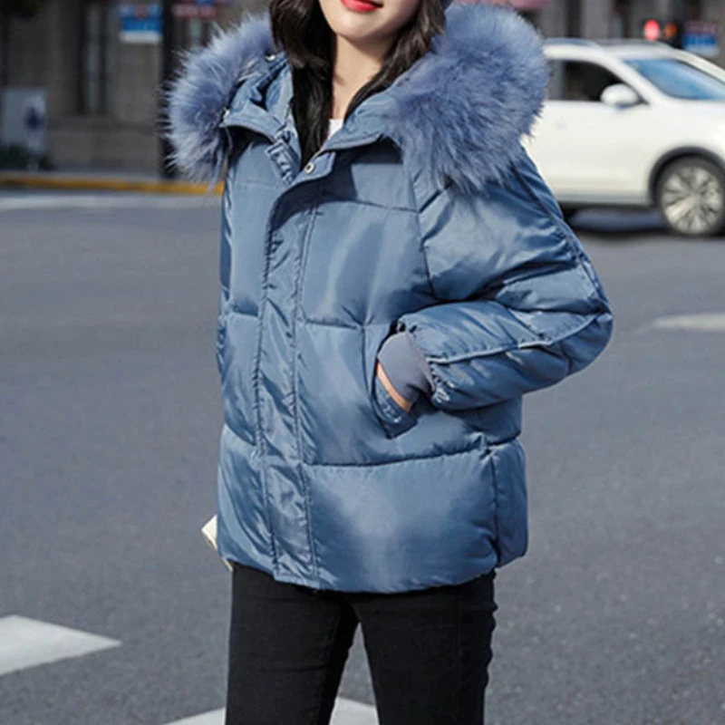 Winter Coats Solid Simple Parkas Women's 2022 Female Fashion Outwear Large Fur Collar Hooded Thick Cotton Down Thickened Jackets