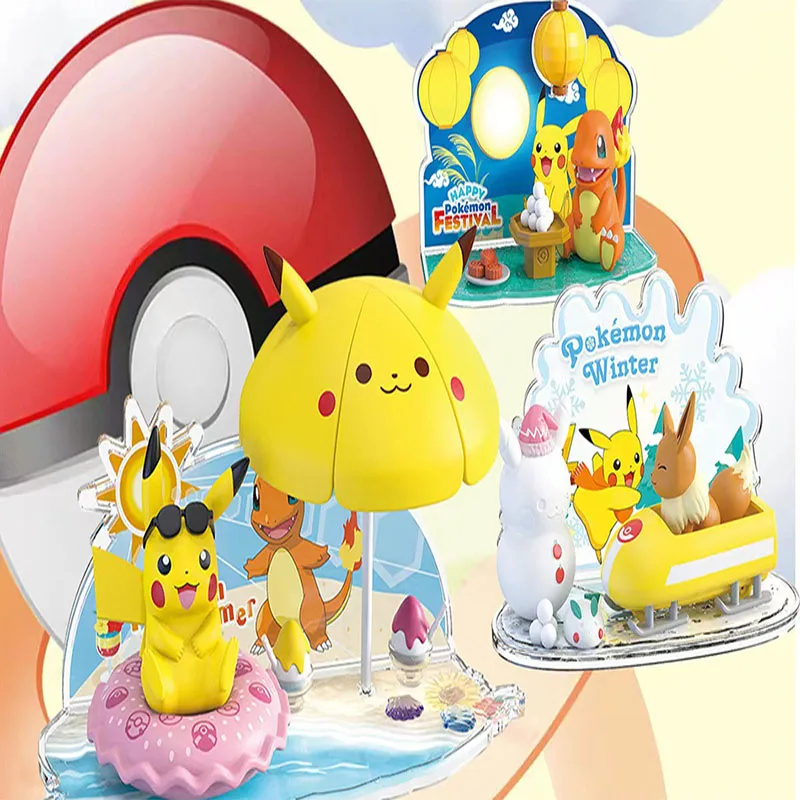 

Pokemon Anime Figure Pikachu Charmander Eevee 3D Scene Suit Poké Ball Kawaii Handmade Decor Model Night Light Kids Birthday Gift