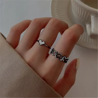 vagzeb black hollow heart open rings ladies loop design adjustable heart rings fashion jewelry gifts for women rings wholesale