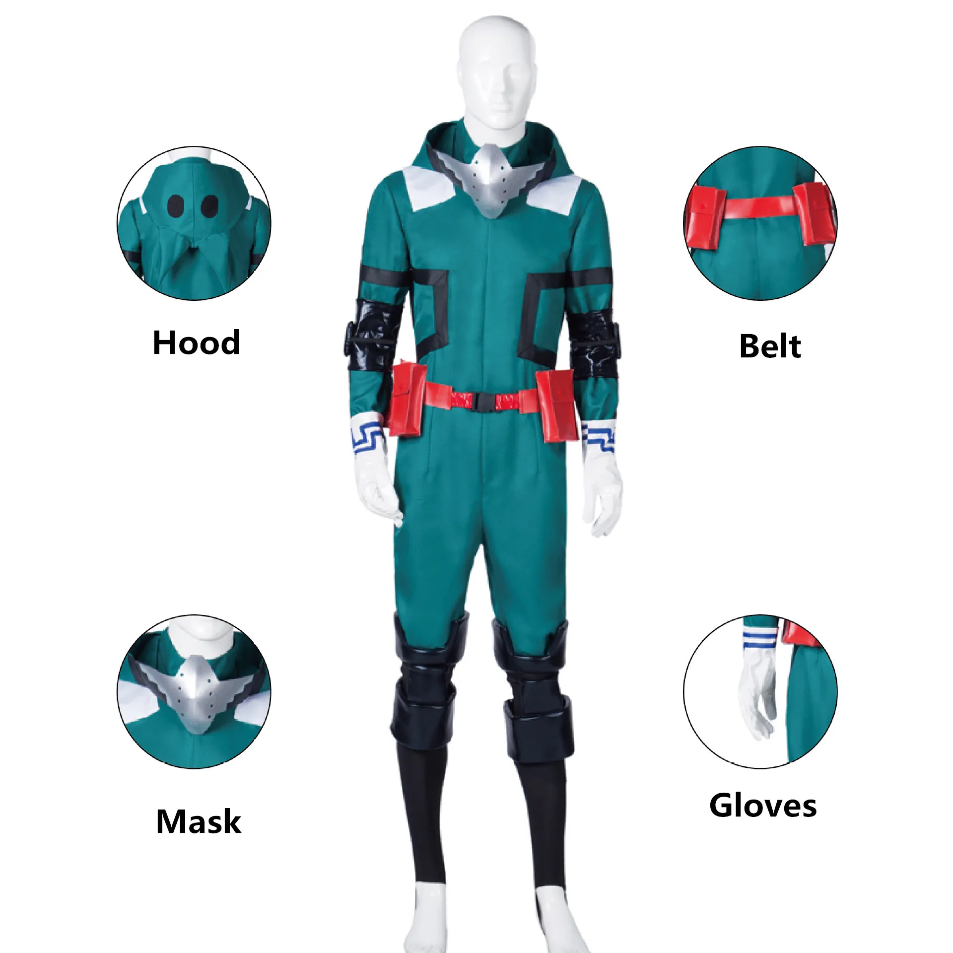 

Anime My Hero Academia Deku Jumpsuit Cosplay Costume Midoriya Izuku Green Battle Suit Boku no Hero Wig Halloween Carnival Cos