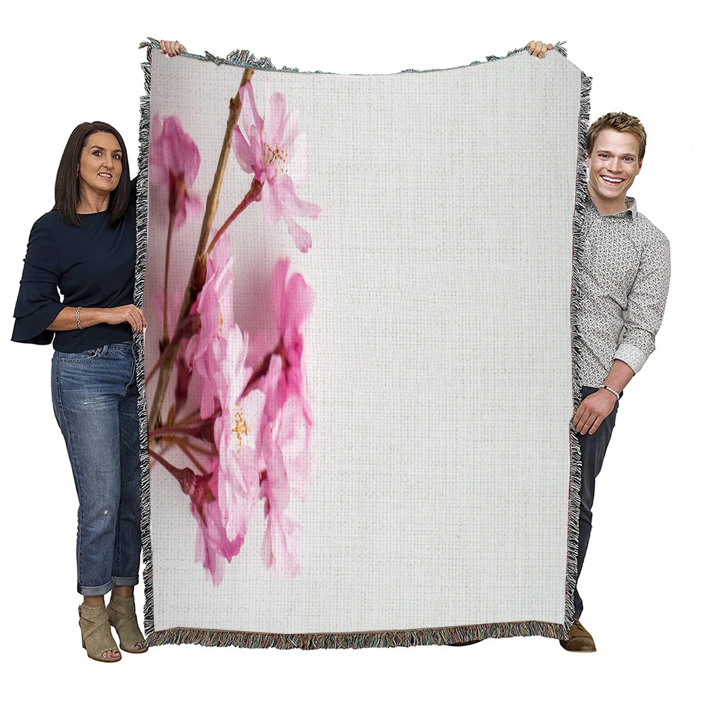 

Cherry Blossom Branch Pink Flower Lamb Thread Blanket Super Warm Soft Cashmere Sherpa Blankets Throw on Sofa Bed Bedspread