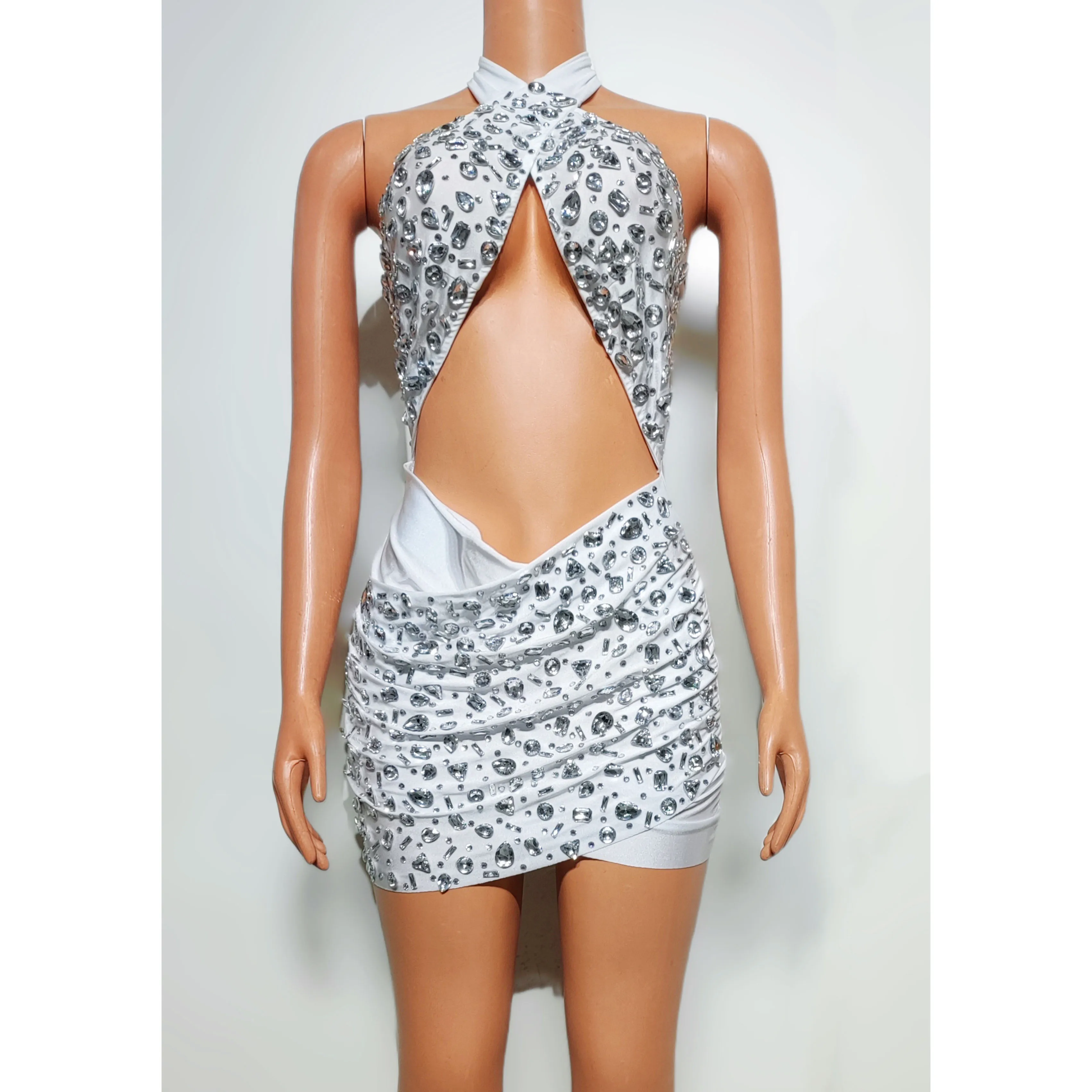 Платье с бриллиантами на шею для ночных клубов одежда диджея сценического