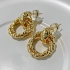 Женские серьги-кольца из латуни, яркие ювелирные украшения для вечевечерние в стиле бохо, подиумное вечернее платье, в оплетке золота 18 карат, в японском и корейском стиле