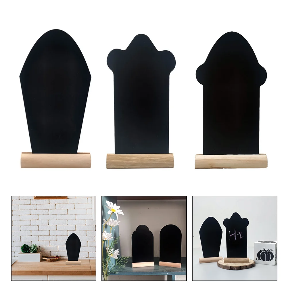 

3 Pcs Wooden Tombstone Decoration School Note Boards Blackboards Decorations Rustic Wedding Signage Decors Child Small Home