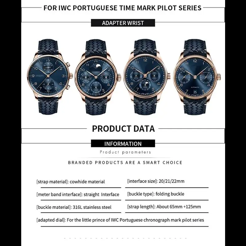 Ремешок MAISITU из воловьей кожи для IWC женский большой пилот IW377714 IW394005 синий кожаный