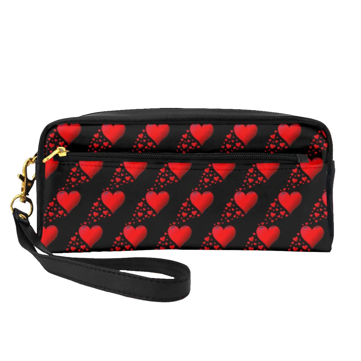 

Red Heart Leather Storage Organizers Valentines Day Women Makeup Pouch Pack Daily Cosmetic Bags
