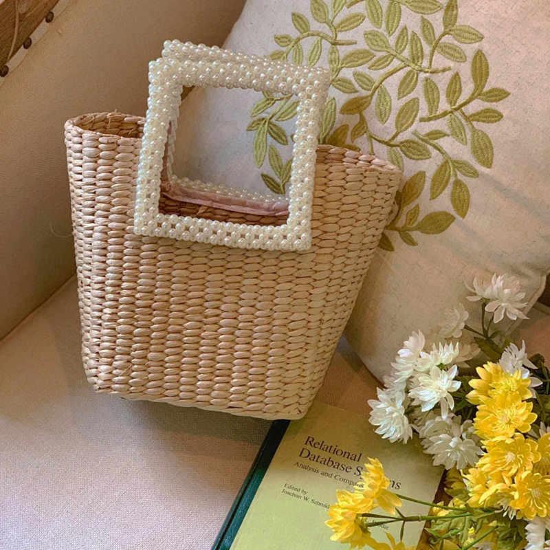 

Женская плетеная Сумка через плечо, с цепочкой и жемчужинами