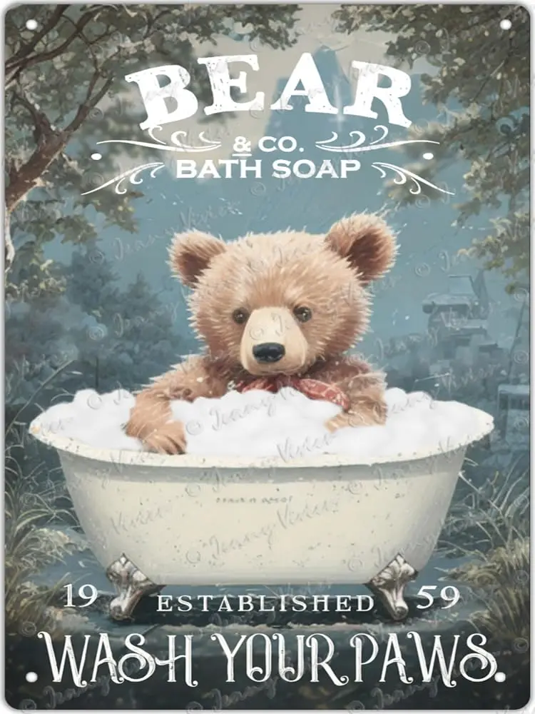 Декор с забавным медведем Zomyto винтажный металлический жестяной знак для ванной и