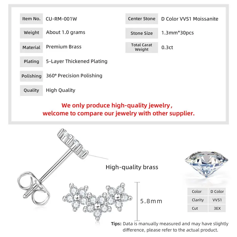 Серьги-гвоздики Anziw 2026 New D Color с муассанитом в форме цветка, лабораторные бриллианты, серьги-пирсинг для женщин, подарки на День святого Валентина (art.: 3920d7ff2dc3f) - 3920d7ff2dc3f