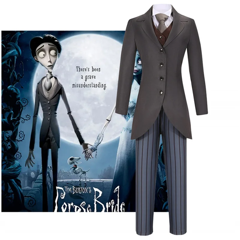

Anime Tim Burton Corpse Bride Victor Van Dort Cosplay Costume Uniform Suits Jacket Pants Outfit Halloween Carnival Suit for Men