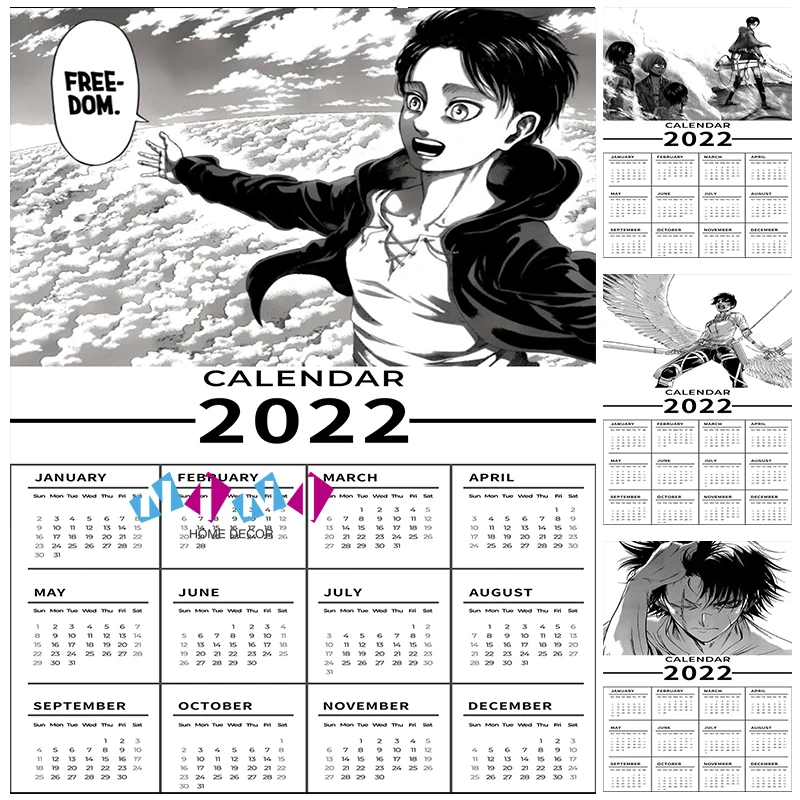 

2022 Calendar Eren Yeager Freedom Manga Kraft Posters Wall Art Kawaii Anime Attack on Titan Room Decor Living Room Decoration