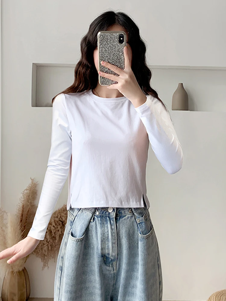 White Short Bottoming Shirt Women Spring and Autumn Fashion Beautiful 2024 New Casual Long sleeve Small Outer Wear T-shirt