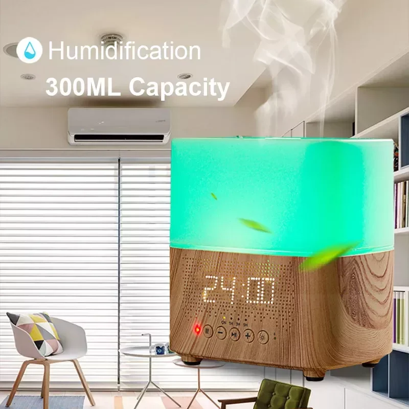 

NEW2023 Bluetooth Aroma Essential oil Diffuser Ultrasonic mist maker with Speaker Time Display Alarm Clock Air Humidifier for Ho