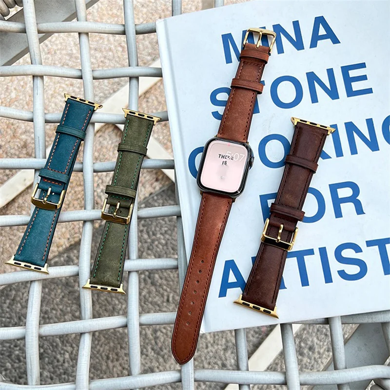 

Luxury Retro Matt Leather Band For iWatch Series 41mm 45mm 38 42 40 44mm Correa Men Women Strap For Apple Watch 8 SE 7 6 5 4 3 2