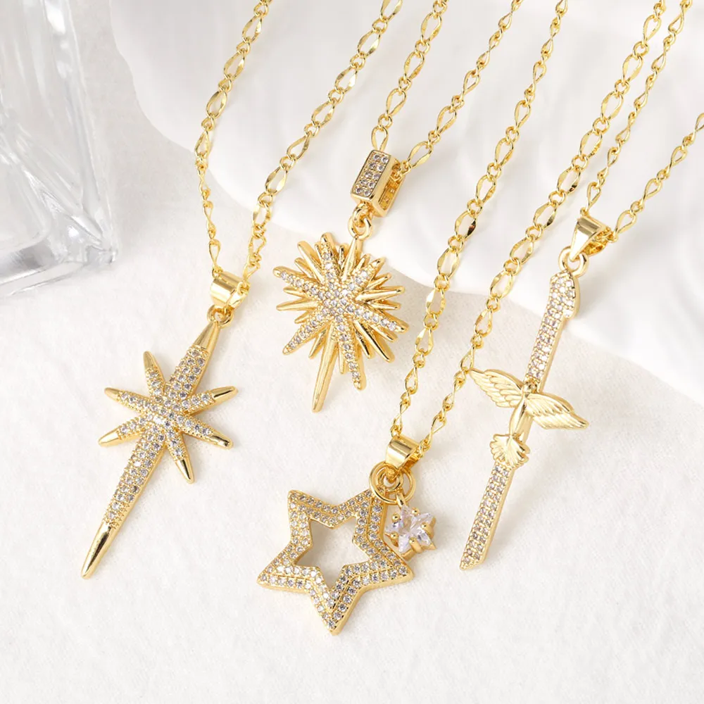 FLOLA Изящные ожерелья со звездочками и прозрачными кристаллами для женщин