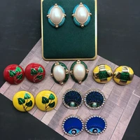 multi styles stud earrings imitation pearls geometric flower brincos enamel jewelry