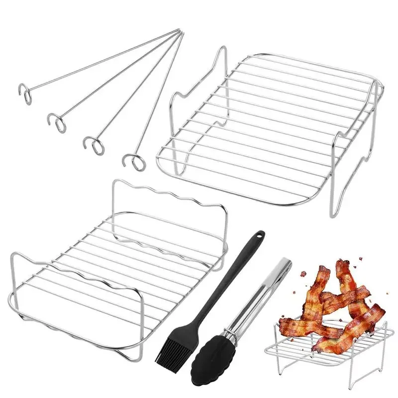 

Air Fryer Dual Toast Rack Multipurpose Double Layer Rack With Skewer Cooking Rack Fits Most Dual Double Two Basket Air Fryers