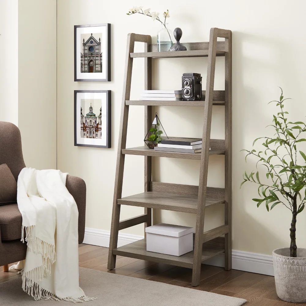 

Myrtis 5-Shelf Ladder Bookcase, 60.38" Tall, Gray Finish