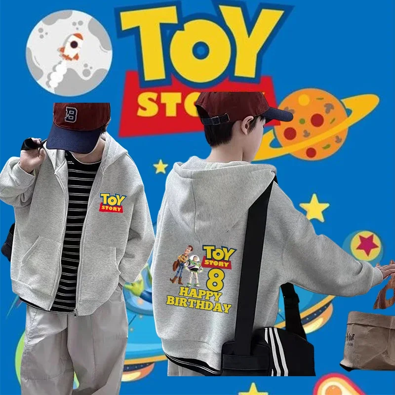 Disney Kids Toy Story Children zipper hoodie Birthday 1-14 Woody Buzz Lightyear Clothes Kawaii Anime Cartoons Boy Girl sweater
