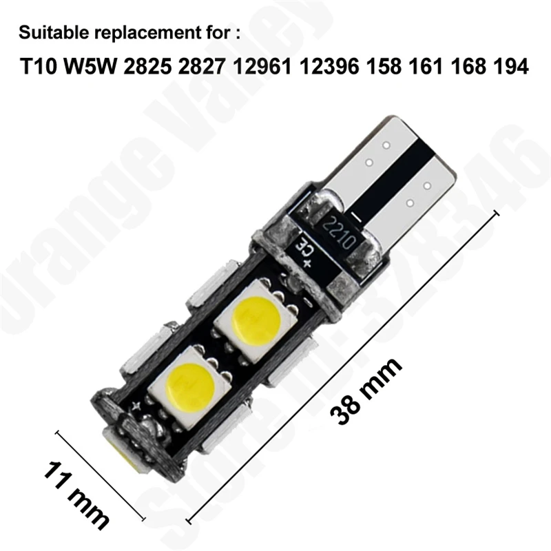 10 шт. автомобильные светодиодсветодиодный лампы T10 9SMD 5050 194 168 W5W 9 дюймов |
