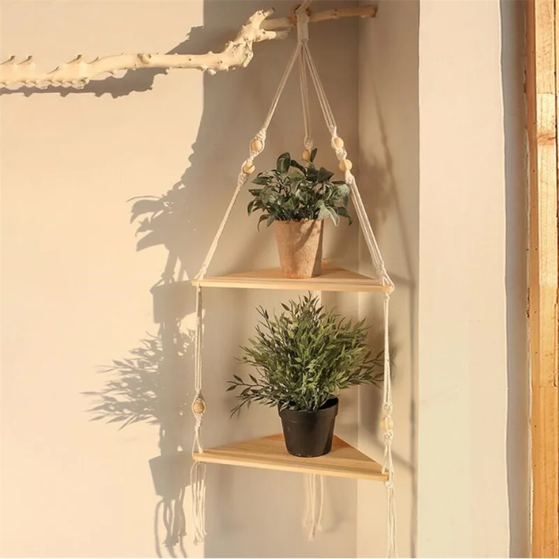 

Floating Shelves Wood Stand Boho Home Decor Corner Shelf Living Room Wall Hanging Triangle Shelf Display Rack Room Decor