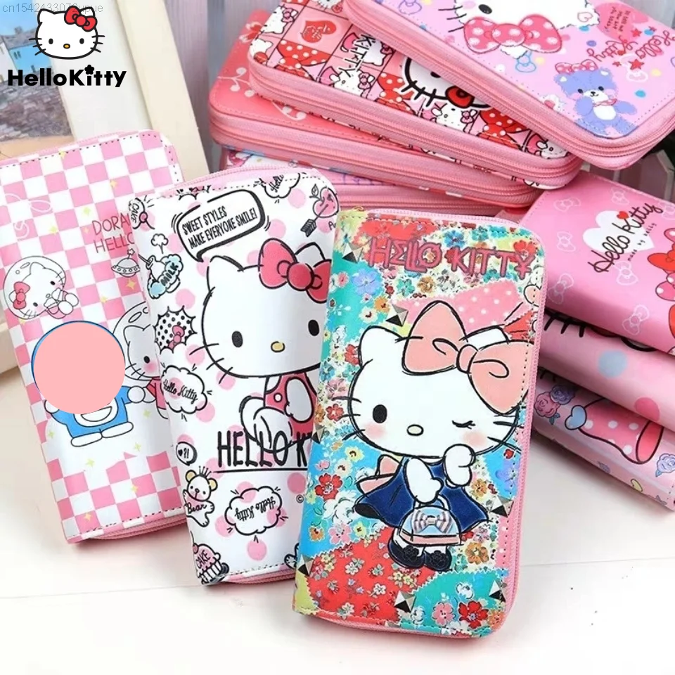 Sanrio Hello Kitty Purses Cartoon Long Wallet Women's Large Capacity Multi Card Holder Zipper Mobile Phone Bags Student Wallet