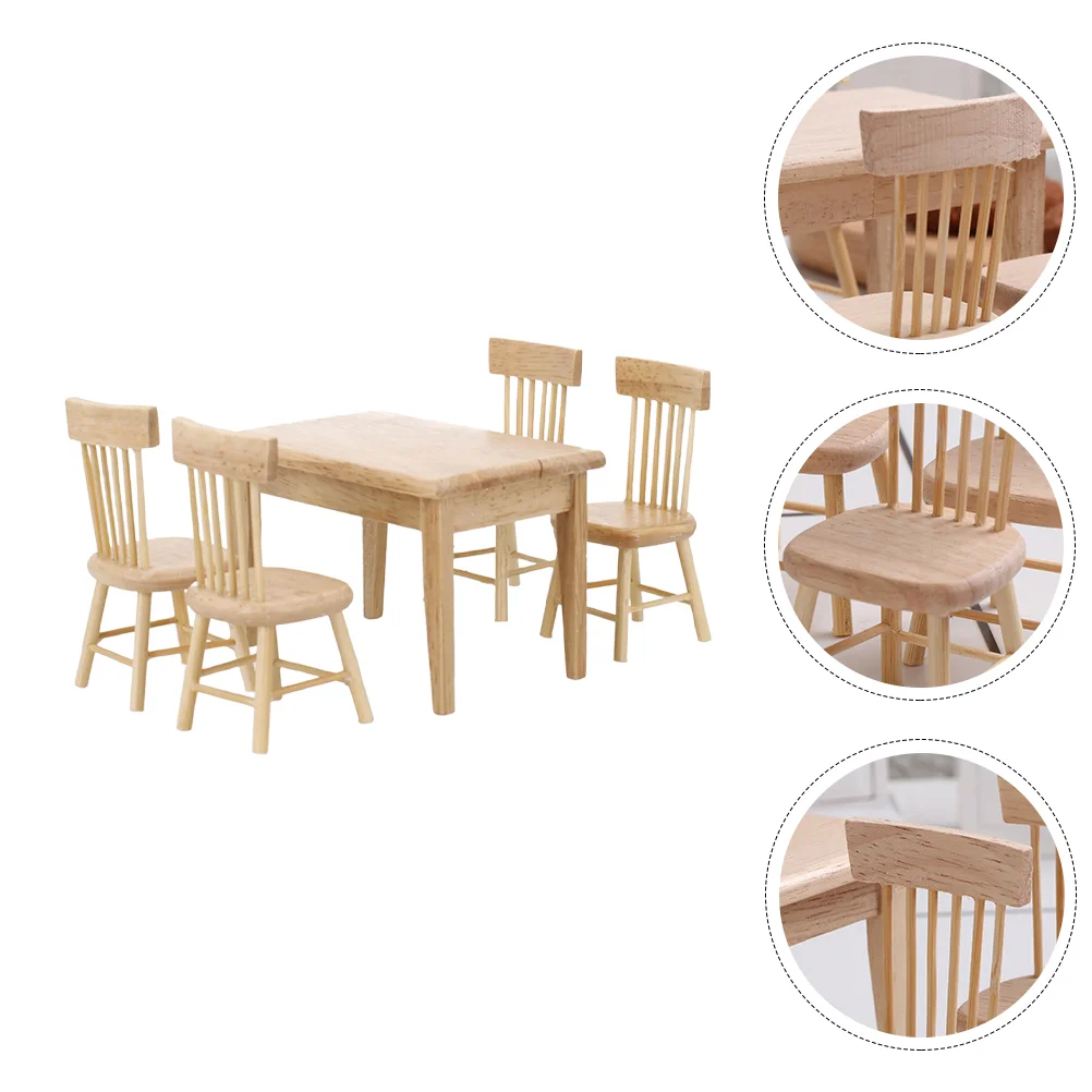 

1 Set Mini House Table and Chair Models Miniature Furniture Models (Beige)