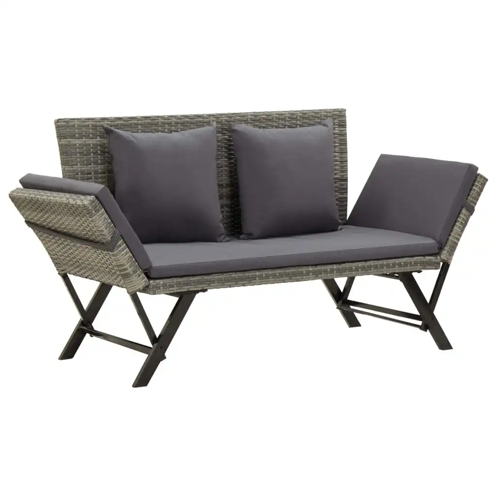 

Patio Outdoor Bench Deck Garden Porch Furniture Balcony Lounge Home Decor with Cushions 69.3" Gray Poly Rattan