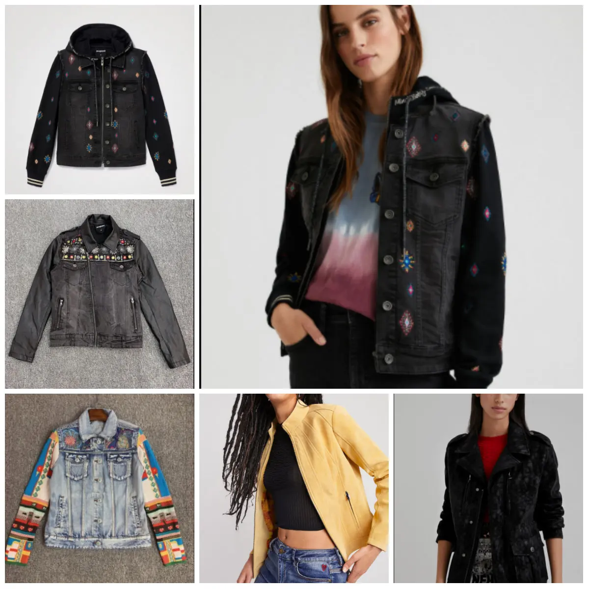 2021 new Spanish desigual ladies embroidered print stitching, waist slimming, denim jacket, retro sequin fashion short jacket