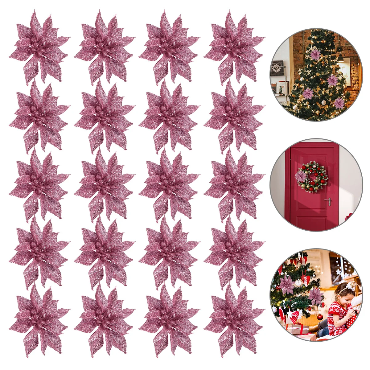 

24Pcs Mini Double-Layer Christmas Flowers Rattan Garland Flower Accessory Decor