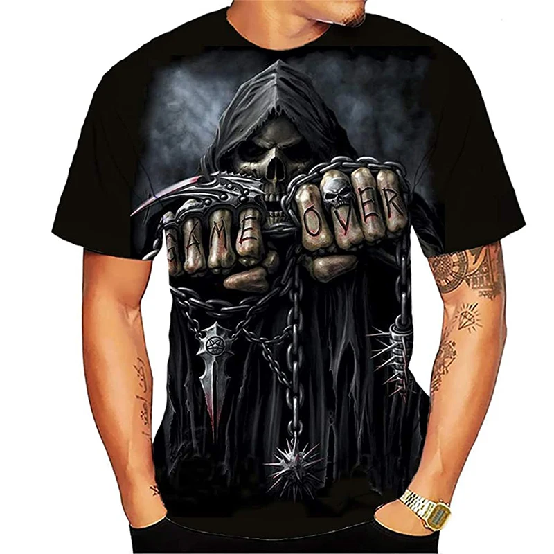 new mens skull t shirt brand punk style black skull 3d tees male top hip hop print skull punisher oversize short sleeves hot free global shipping