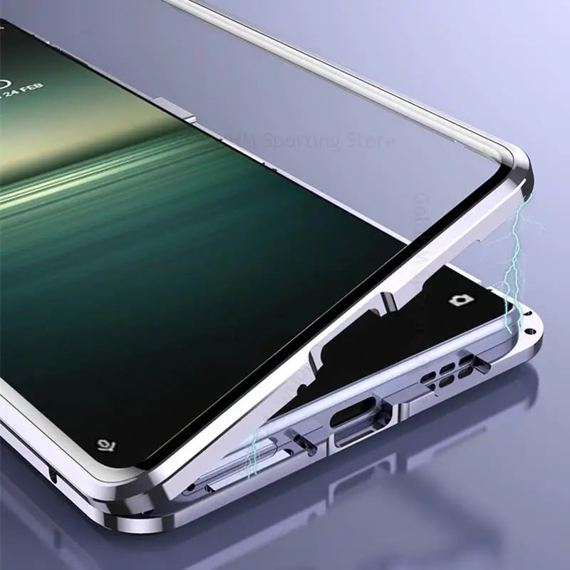 For Sony Xperia Pro-I Tempered Glass Magnetic Adsorption Flip Phone Case For Xperia 5 1 10 III 360 Double Sided Protector Cover