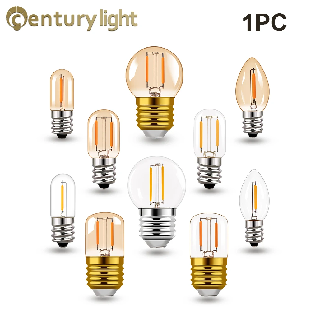 

E14 E27 Retro LED Filament Light Bulb 0.5W 1W Warm White 2200K Dimmable 220V C7 T16 T20 T22 T28 G40 Chandelier LED Edison Bulbs