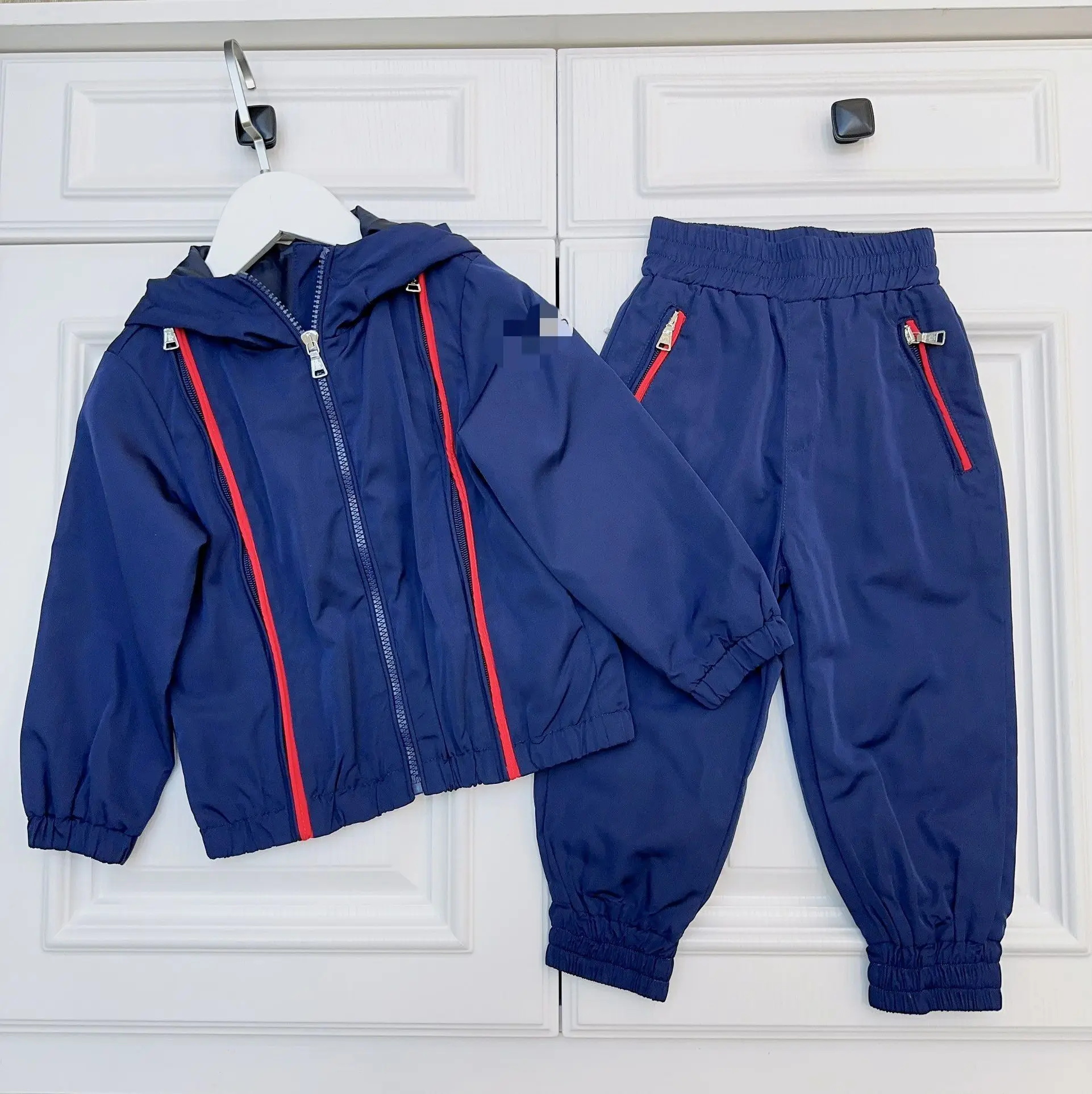 

2023 autumn new blue hooded windbreaker pants suit