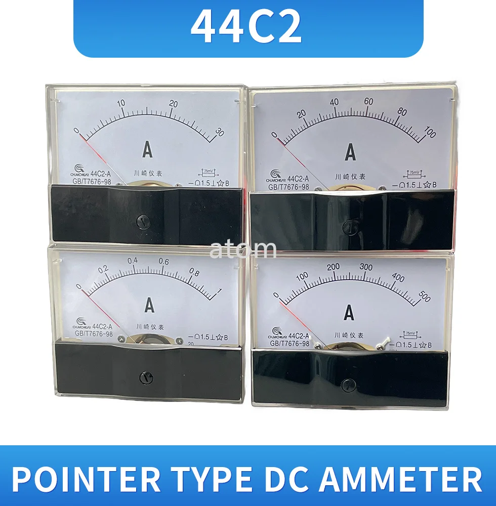 Аналоговый панельный Амперметр 44C2 DC 1A 3A 5A 10A 15A 20A 30A 50A 75A 100A 150A 300A 450A 500A амперметр