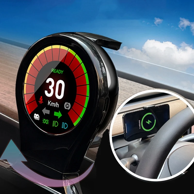 

Автомобильный многофункциональный телефон на руль HUD с беспроводным зарядным устройством для Tesla Model 3 Y