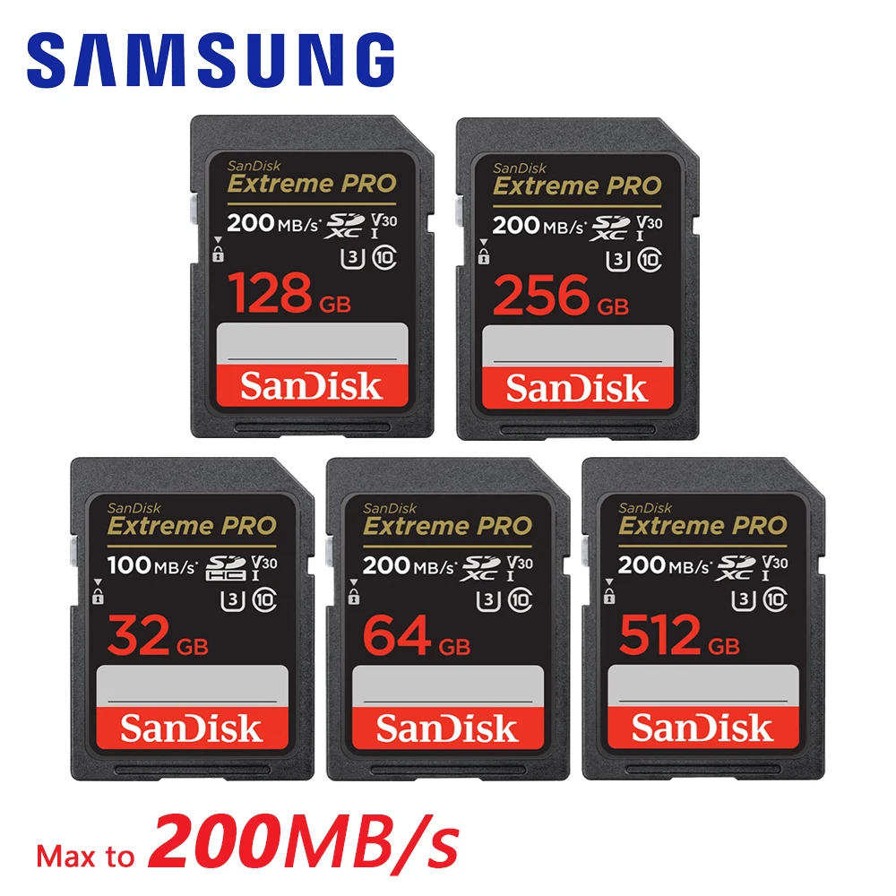 

SanDisk SD Card Extreme PRO Memory Card High Speed up to 200MB/s U3 4K UHD Video C10 V30 SDHC and SDXC UHS-I Cards for Camera