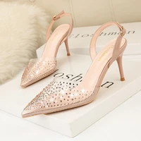 simple fashion pvc pointed shallow mouth high heeled shoes transparent rhinestone fashion sandals fine heel hollow womens shoes