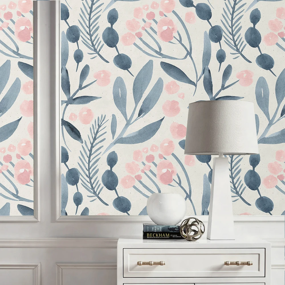 

Pink Fresh Floral Self-Adhesive Wallpaper Peel and Stick Removable Watercolor Seamless Prepasted Wallpaper Wall Mural
