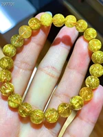 genuine natural gold rutilated quartz crystal bracelet woman 7 8mm clear round beads jewelry brazil aaaaa
