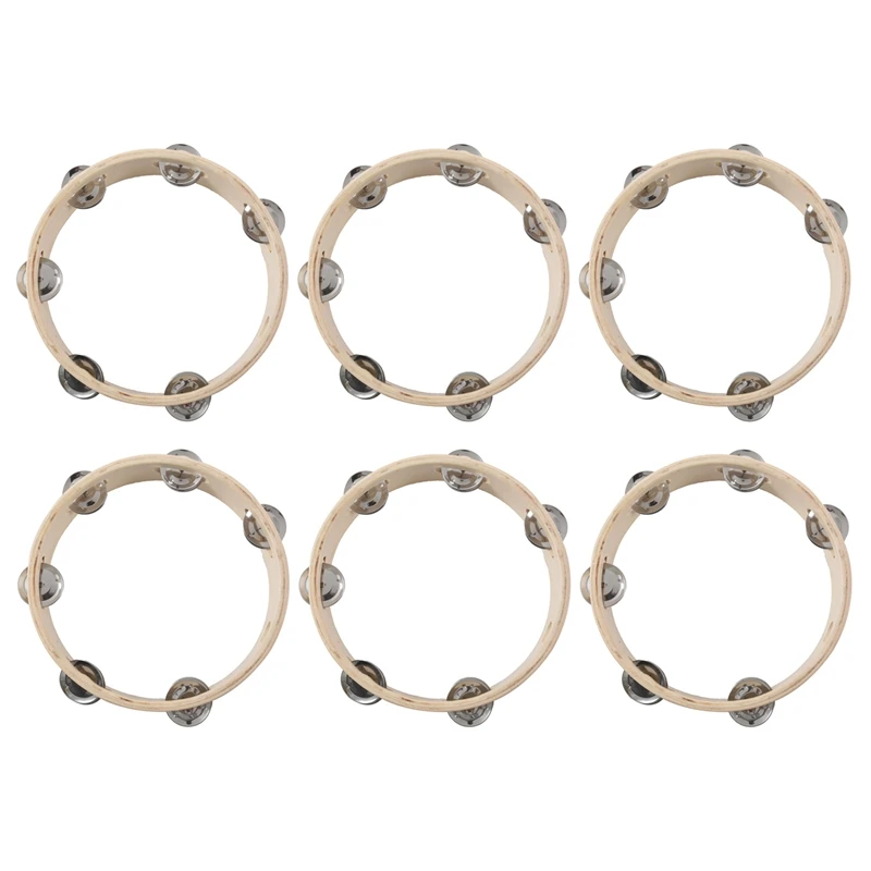 

6Pcs 8 Inch Musical Tambourine Tamborine Drum Round Percussion Gift For KTV Party