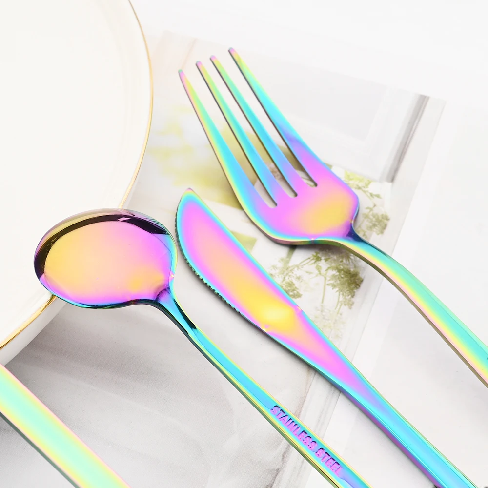 12 шт. Золотая обеденная вилка ложка набор столовой посуды для салата из