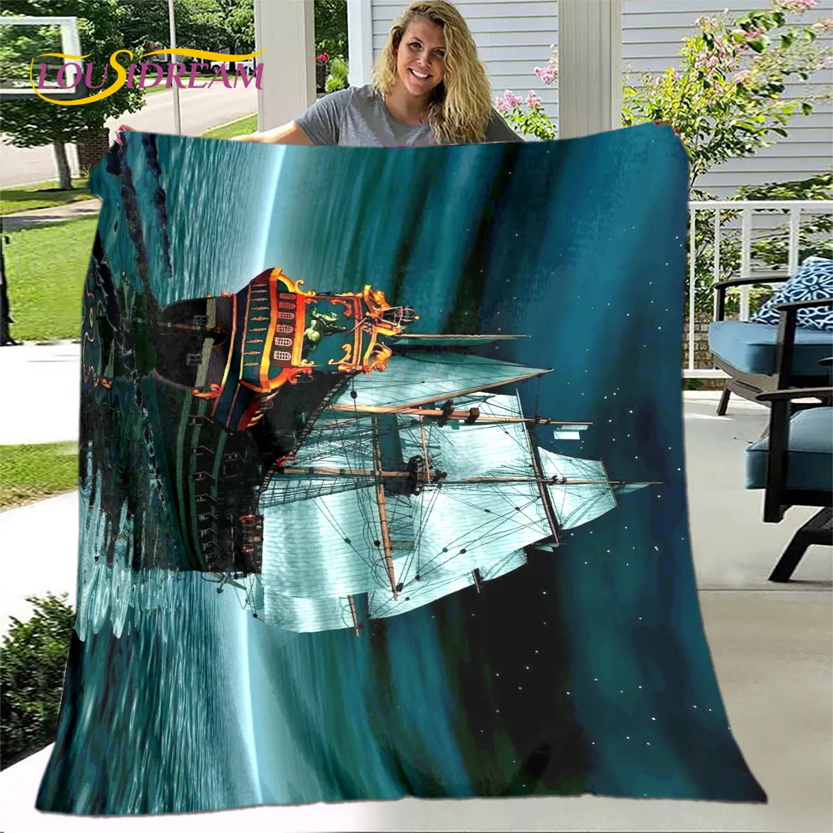 

A Pirate Boat,Barque,Boat Ship Series Blanket,Flannel Blanket Throw Blanket,Warm Blanket for Living Room Bedroom Beds Sofa Party