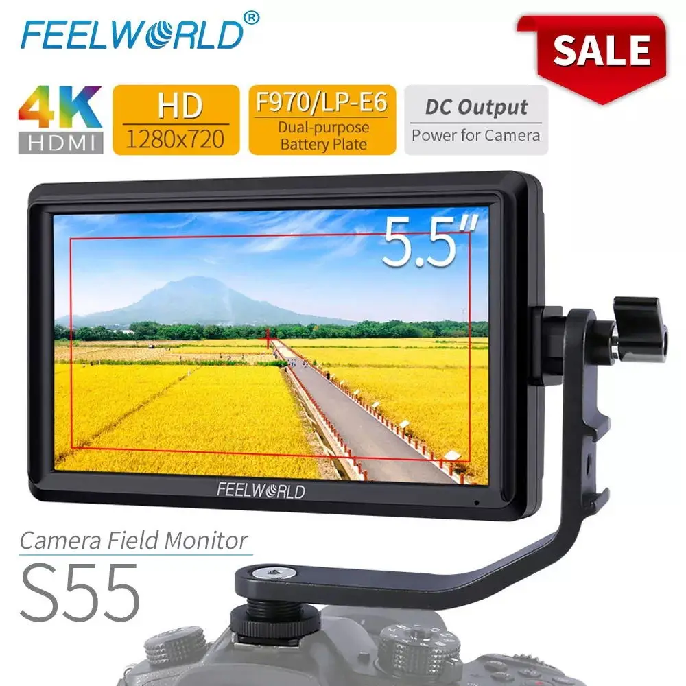 Tanie FEELWORLD S55 5.5 Cal Aparat DSLR 4K HDMI LCD IPS HD 1280x720 Monitor Pola Wyświetlacza 8.4V DC Wyjście Dla Nikon Sony Canon