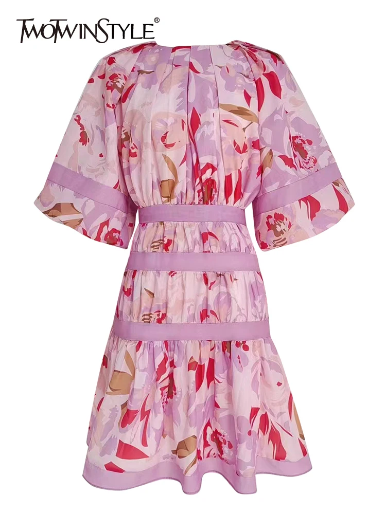 

Женское винтажное платье TWOTWINSTYLE, свободное мини-платье с круглым вырезом и рукавом до локтя, с высокой талией и принтом, разноцветное платье...