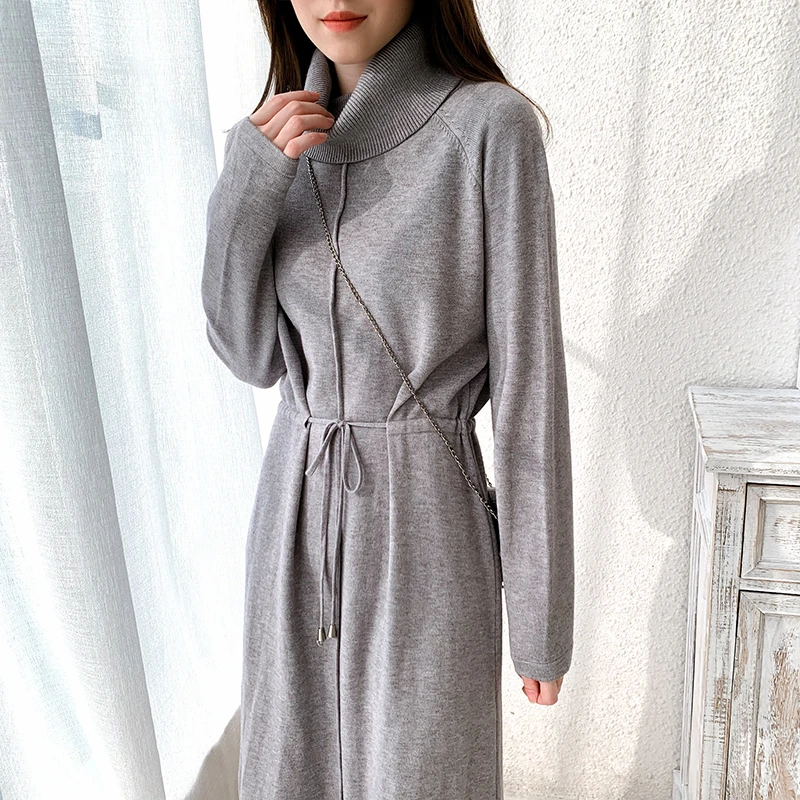 

Fashionable knit dress female autumn and winter 2022 new sweet and fresh temperament lace-up over-the-knee long sweater skirt