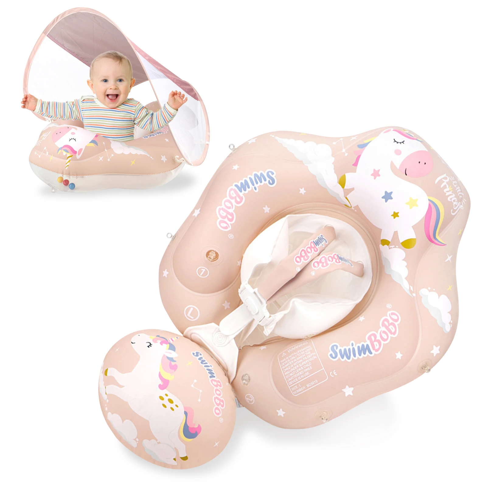 

Baby Pool Float With Canopy No Flip Over Baby Swimming Float With Awning And Shoulder Strap Sun Protection Toddler Floaties