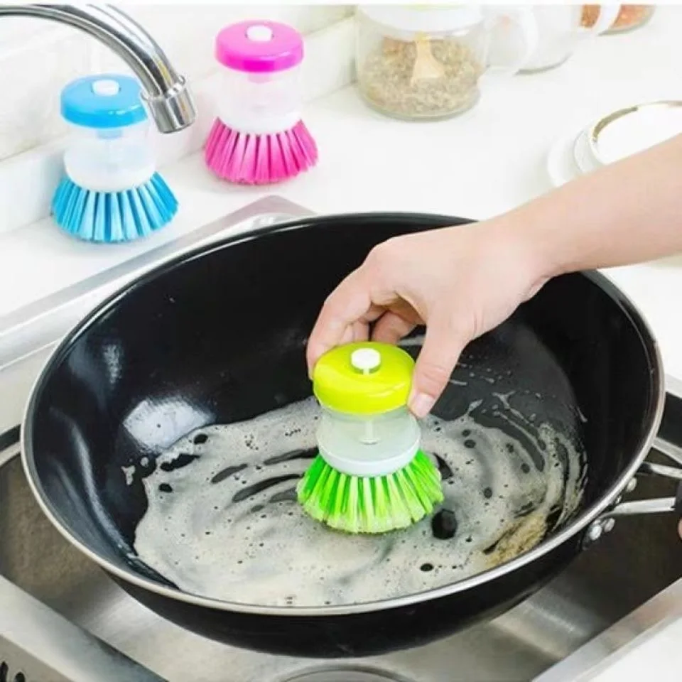 

1pc Random Color Liquid Soap Pressure Washing Brush Pot Dish Bowl Cleaning Brushes Scrubber Hand Washing Creative Kitchen Tools